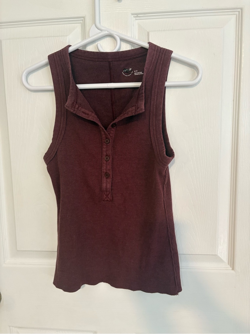 aerie Ribbed Button-Front Tank Top - Burgundy - Picture 1 of 4